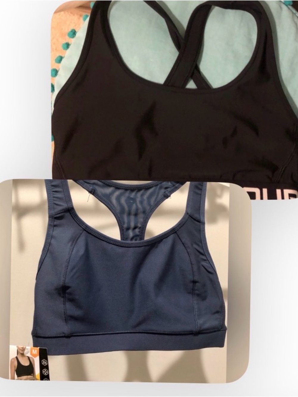 Under Amour NEW Black & Avia Racerback Sports Bra Blue- Pack of 2 Bundle Medium